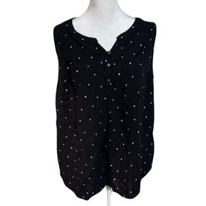 Sonoma Black Rayon Top Stars Sleeveless Blouse Button Women Size XL